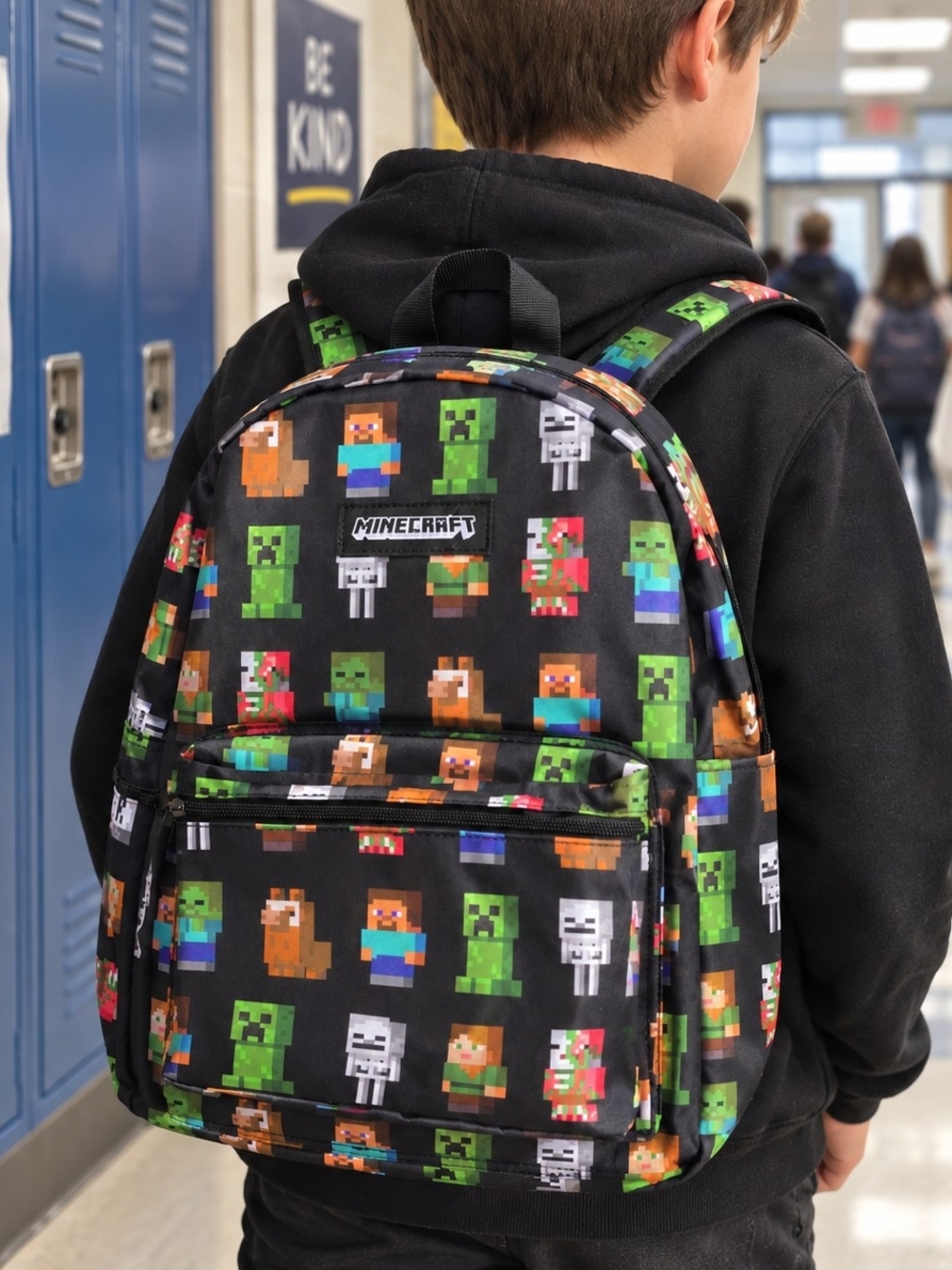 Minecraft New Kids Black Pixel Characters Backpack